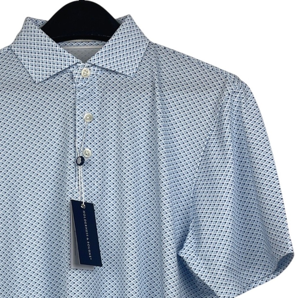 Breathable Light Blue Geometric-Print Polo